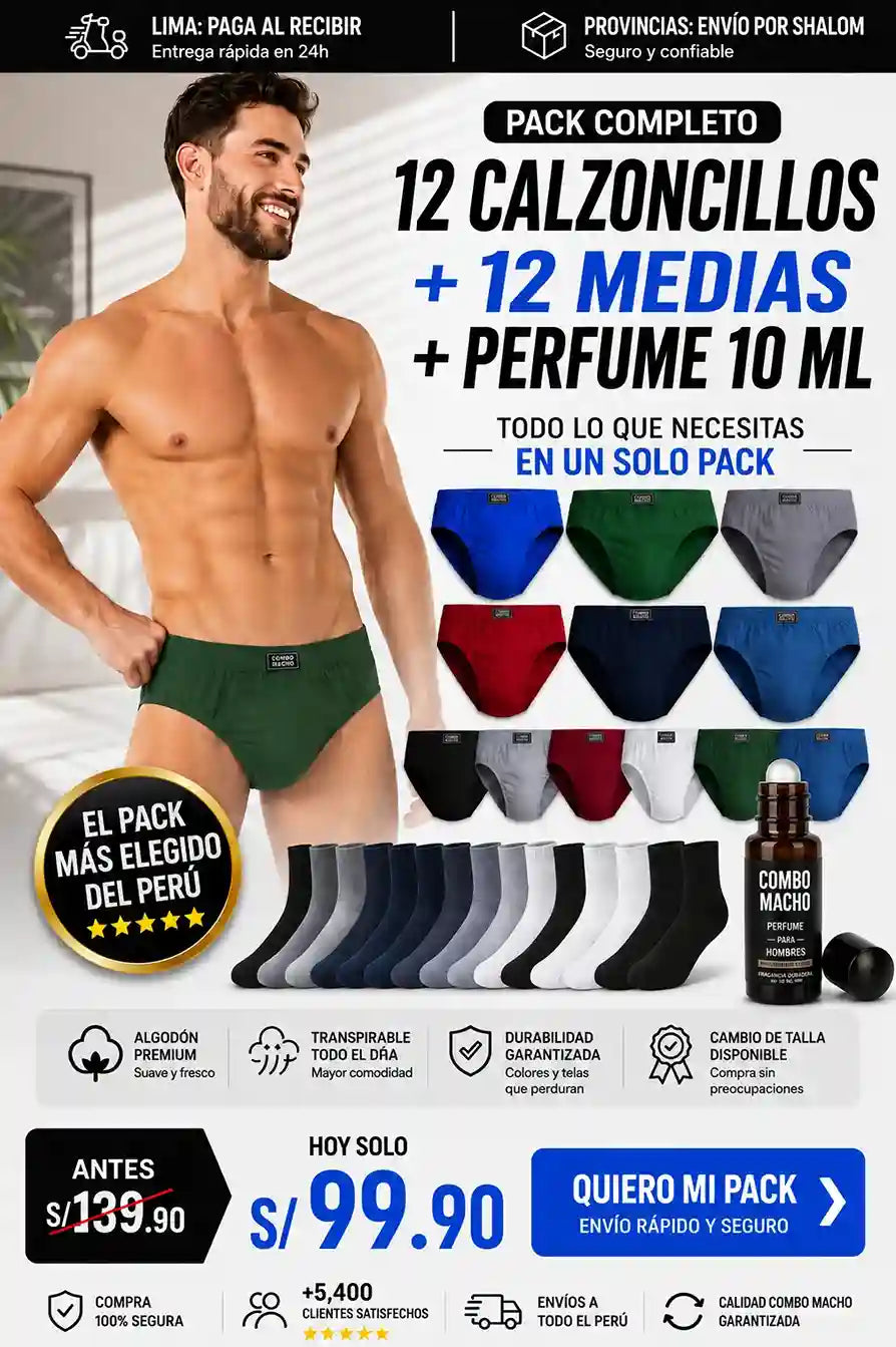 Combo macho | Pack 12 Calzoncillos + 12 Medias + 1 Perfume