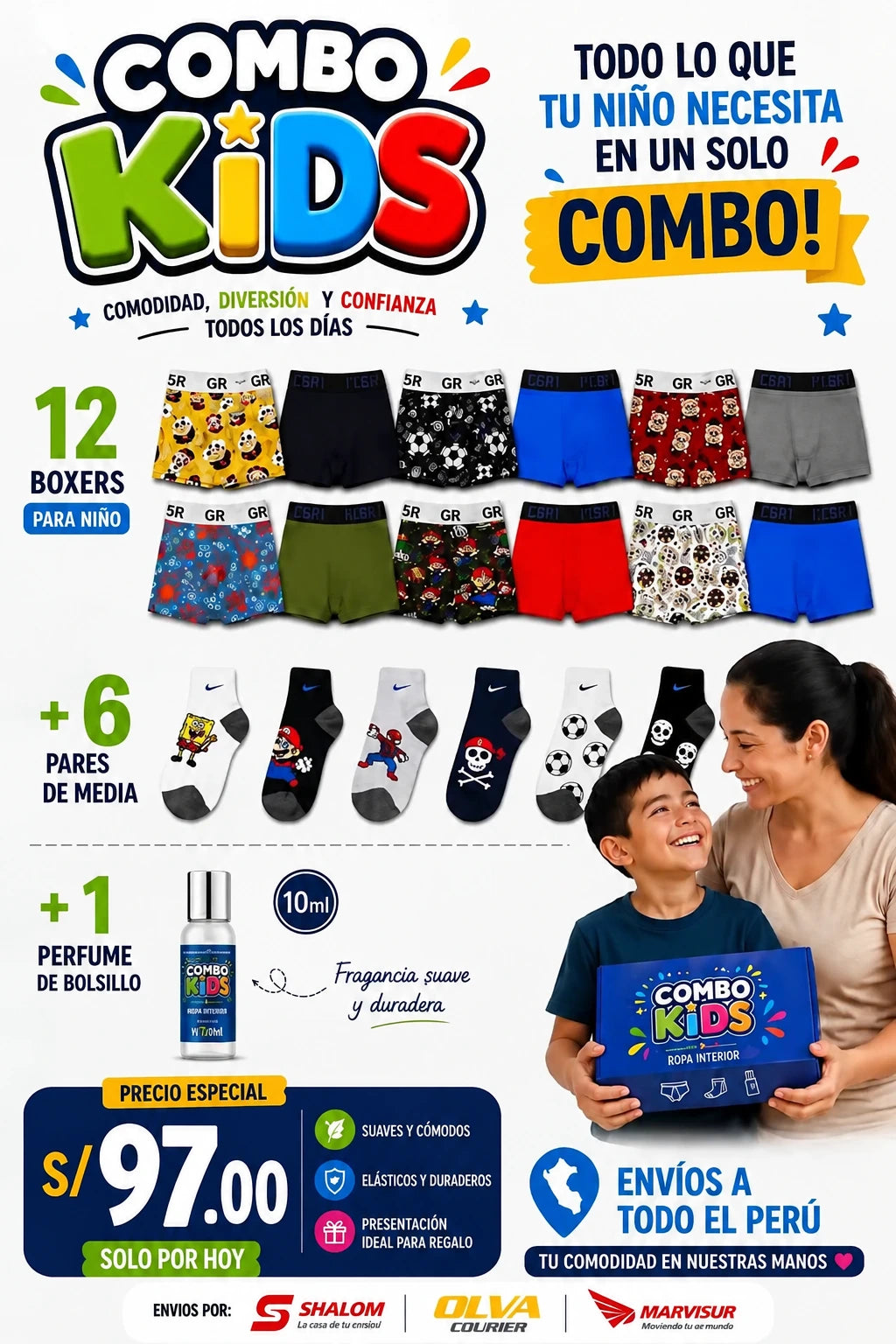 COMBO KIDS | 12 Boxers + 6 Medias + 1 Perfume