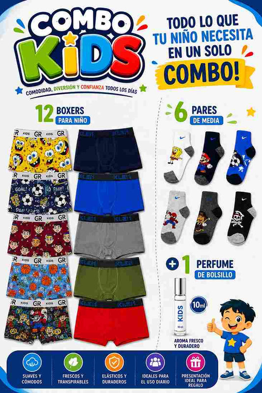 COMBO KIDS | 12 Boxers + 6 Medias + 1 Perfume