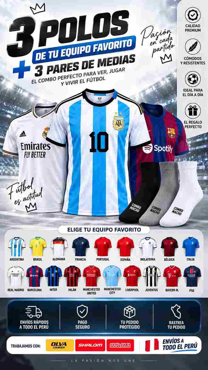 PACK FUTBOLERO(3 POLOS + 3 MEDIAS)