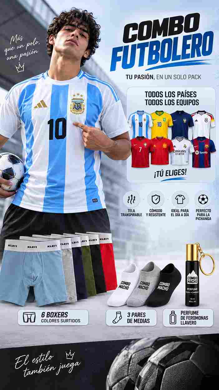 COMBO FUTBOLERO (1 POLO + 6 BOXERS + 3 MEDIAS + 1 PERFUME)