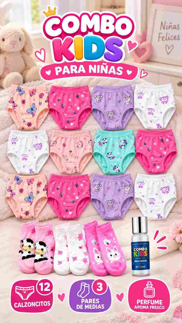 COMBO KIDS 12 CALZONES + 3 PARES D EMEDIA + 1 PERFUME